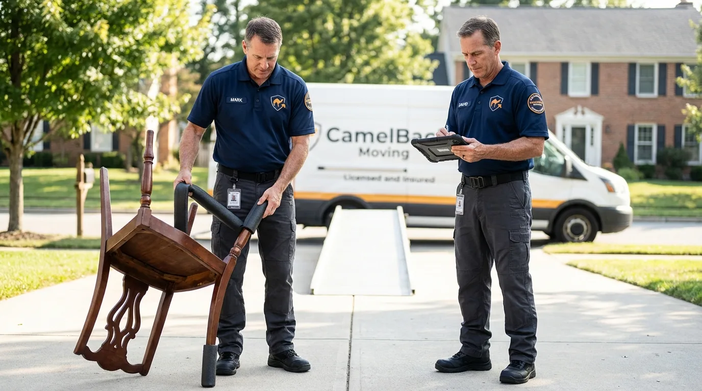 Movers inspecting furniture for damage prevention before loading in Northumberland, PA